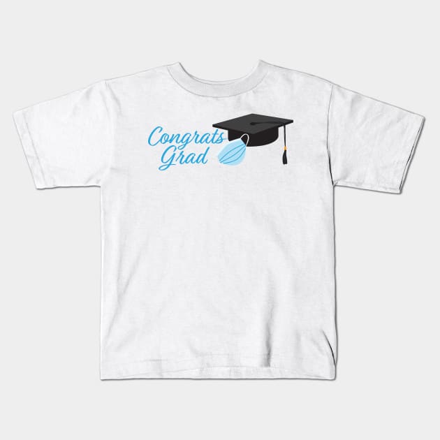 Congrats Grad 2020 Graduation - Black Graduation cap and Blue Face Mask Kids T-Shirt by sigdesign